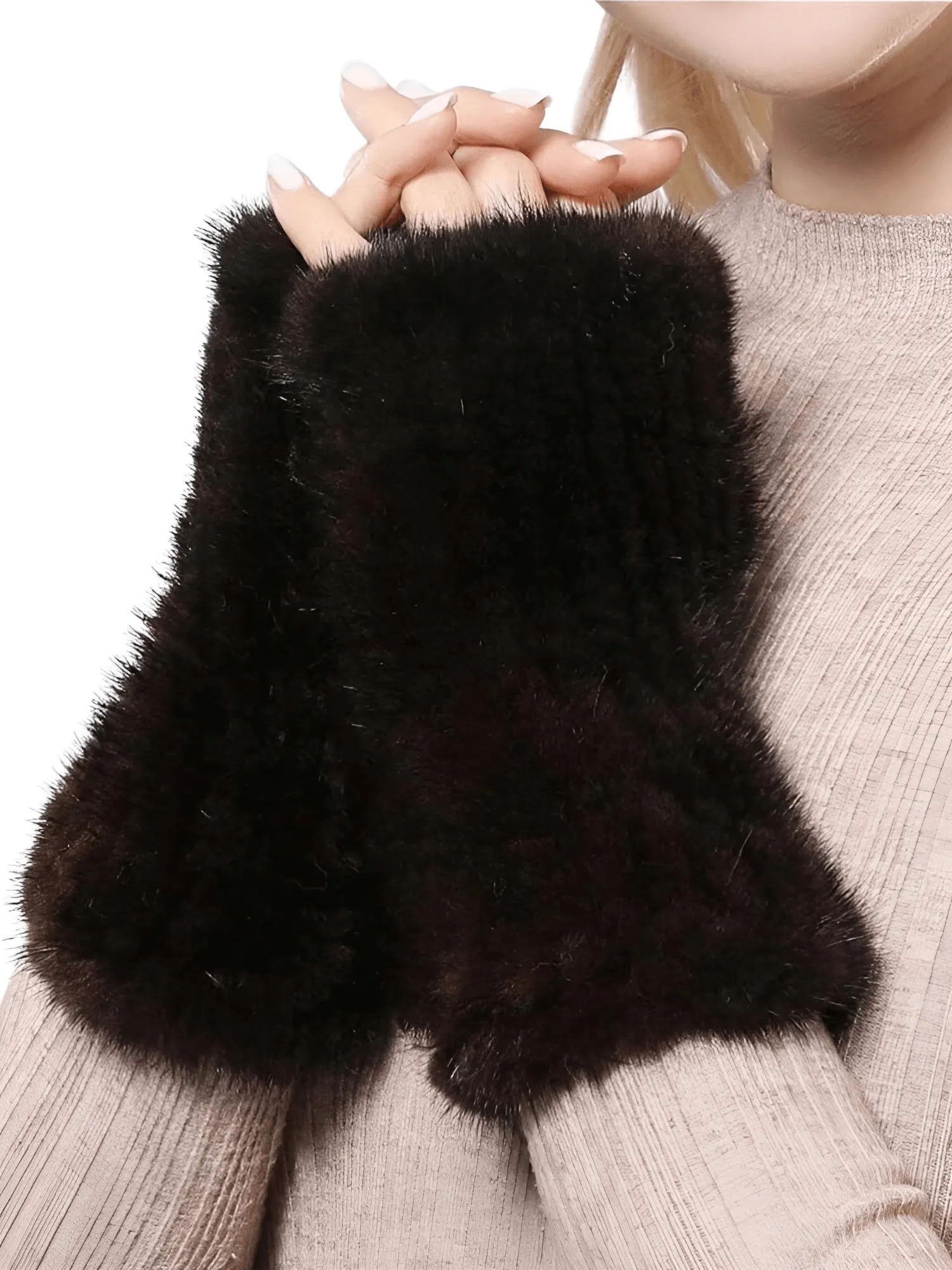 100% Real Genuine Mink Fur Fingerless Mittens For Women