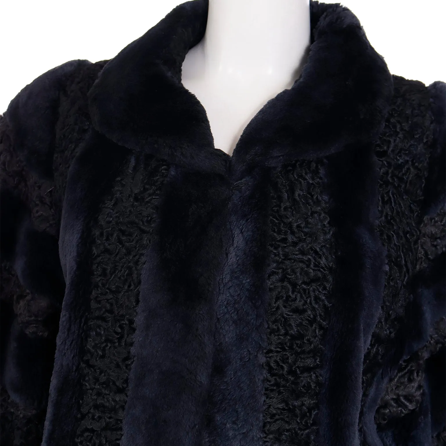 1980s Christian Dior Fourrure Dyed Blue Sheared Fur & Persian Lambswool Jacket