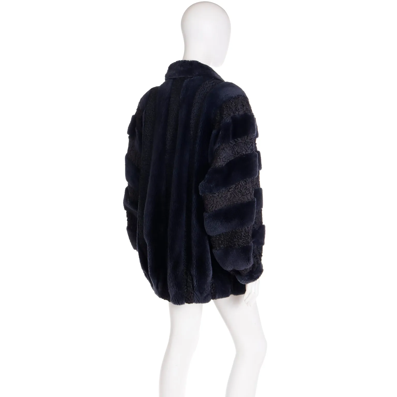 1980s Christian Dior Fourrure Dyed Blue Sheared Fur & Persian Lambswool Jacket