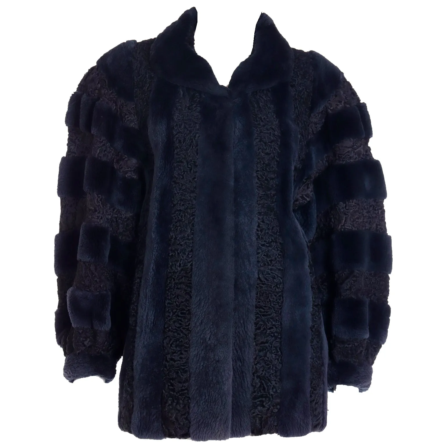 1980s Christian Dior Fourrure Dyed Blue Sheared Fur & Persian Lambswool Jacket