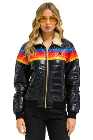 5 STRIPE RAINBOW SLEEVE  JACKET - GLOSSY BLACK