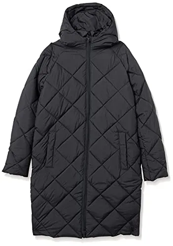 Amazon Essentials Women's Heavyweight Diamond Quilted Knee Length Puffer Coat, Black, X-Small