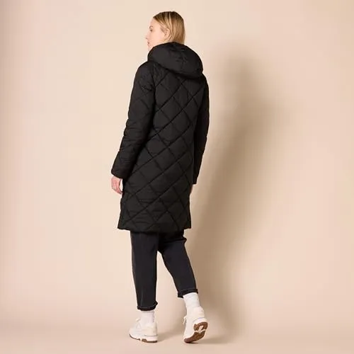 Amazon Essentials Women's Heavyweight Diamond Quilted Knee Length Puffer Coat, Black, X-Small