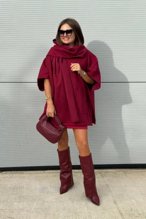 Aria Cape With Scarf In Bordeaux