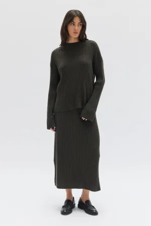 Assembly Label - Wool Cashmere Rib Skirt - Dark Olive