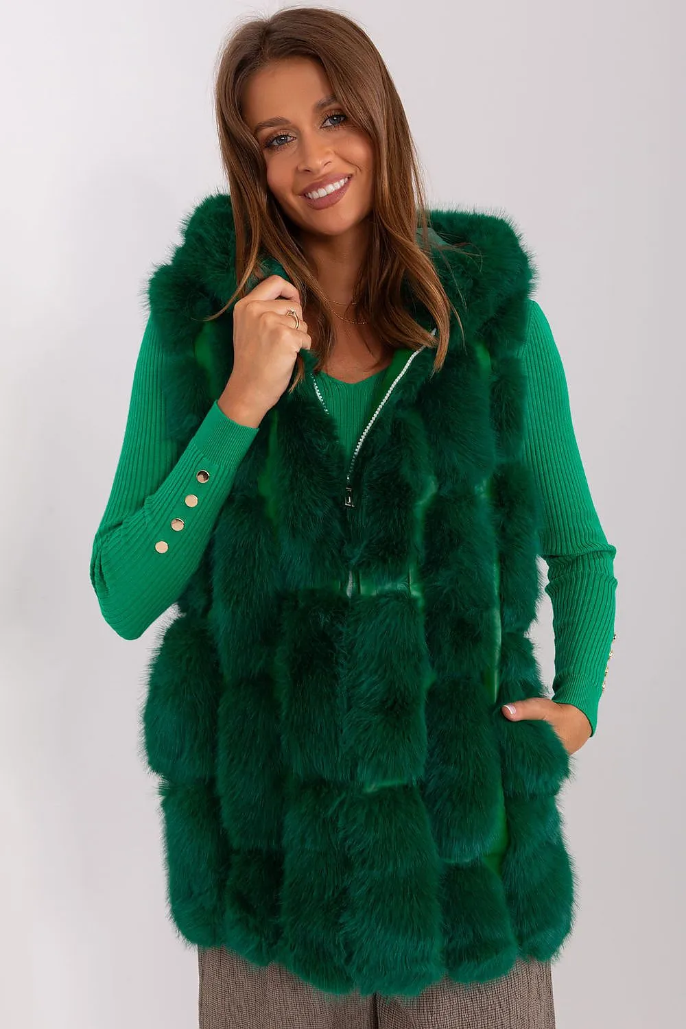 A.T.  European Women's Faux Fur Hooded Winter Vest/Gilet-up to 3XL