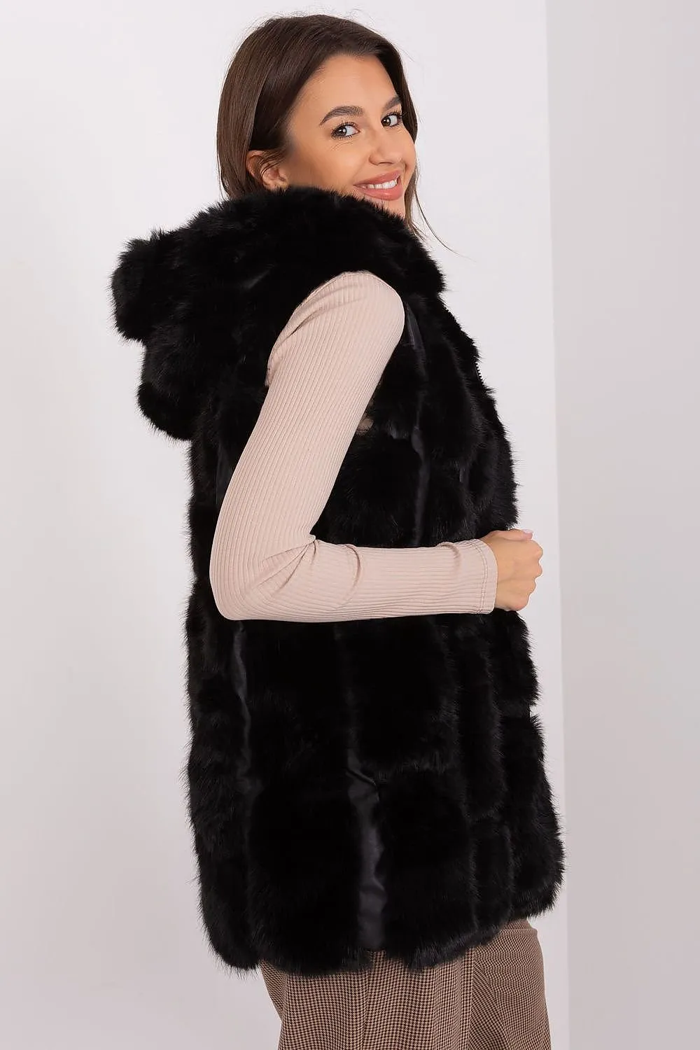 A.T.  European Women's Faux Fur Hooded Winter Vest/Gilet-up to 3XL