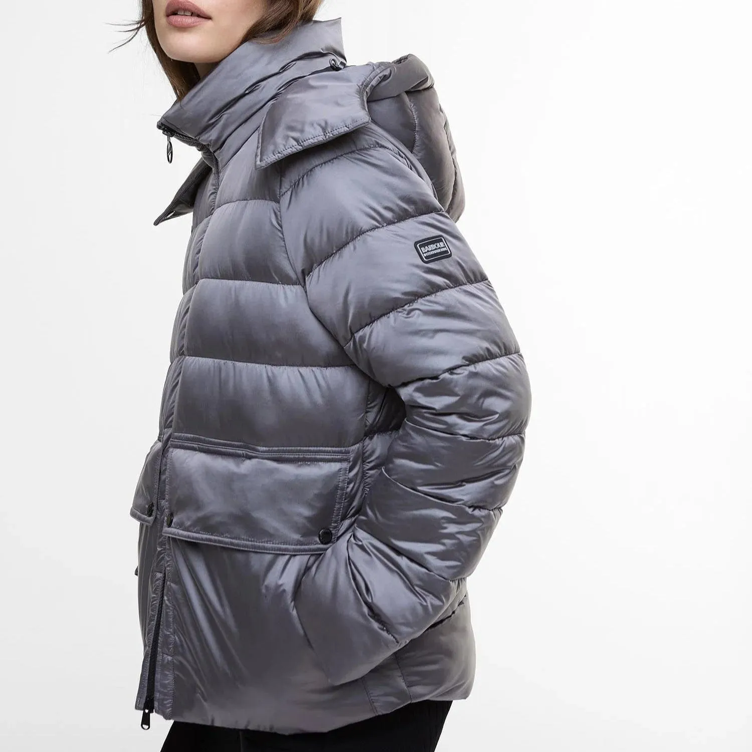 Barbour International Della Puffer Jacket In Chrome