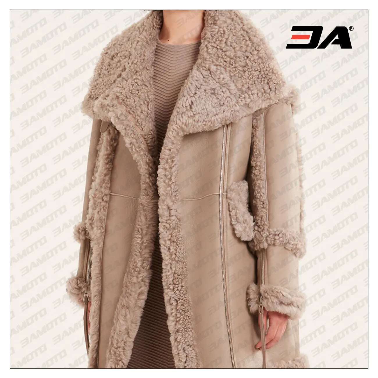 Beige Shearling & Fur Leather Jacket