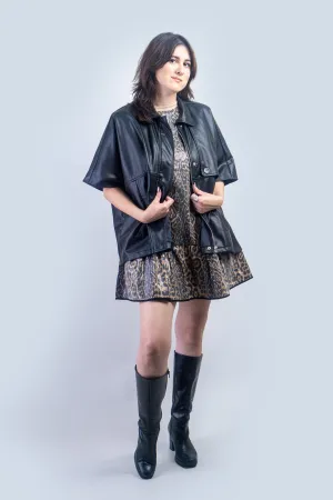 Black Faux Leather Oversized Cape Jacket