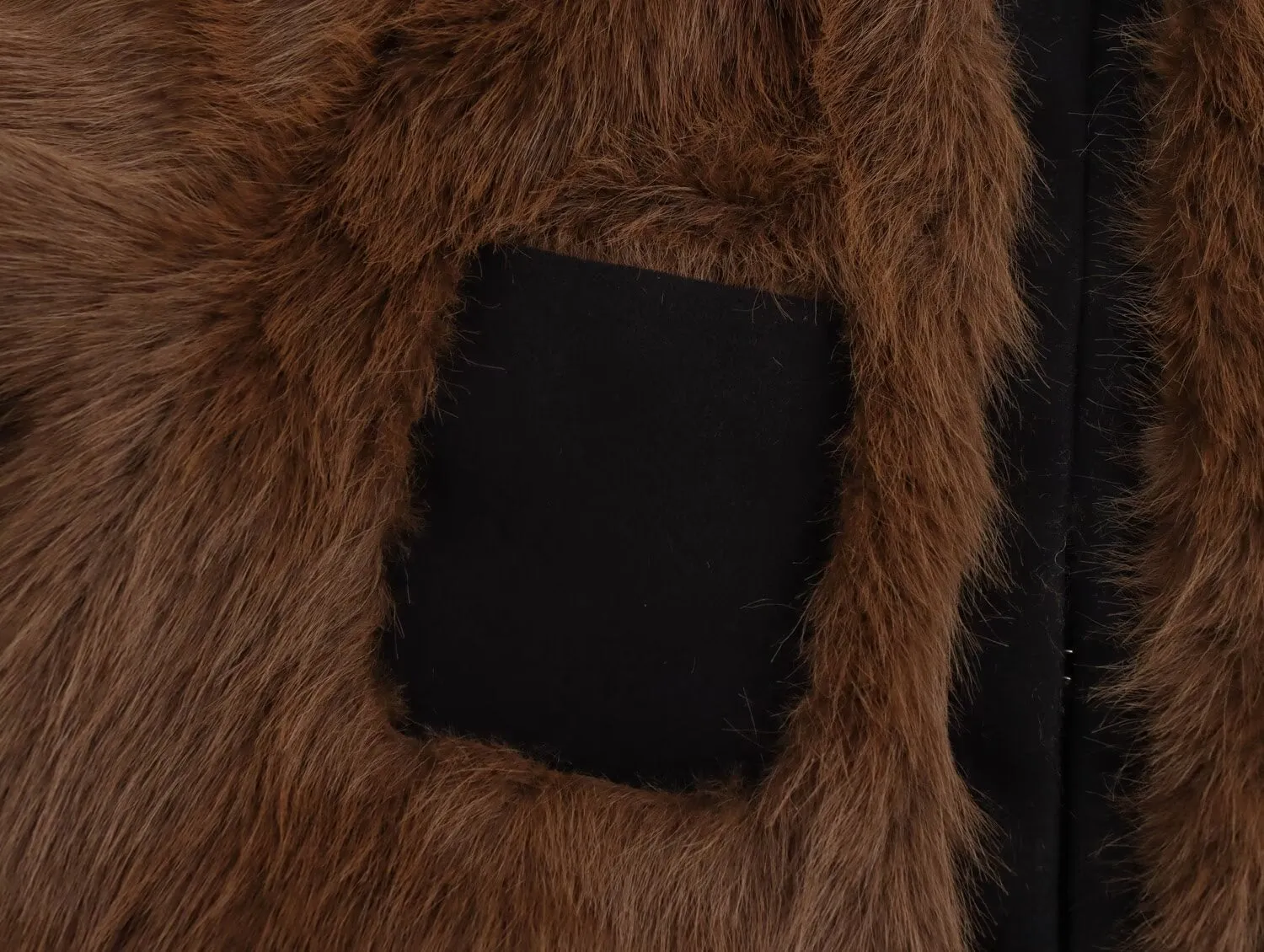 Black Trim Brown Faux Fur Coat