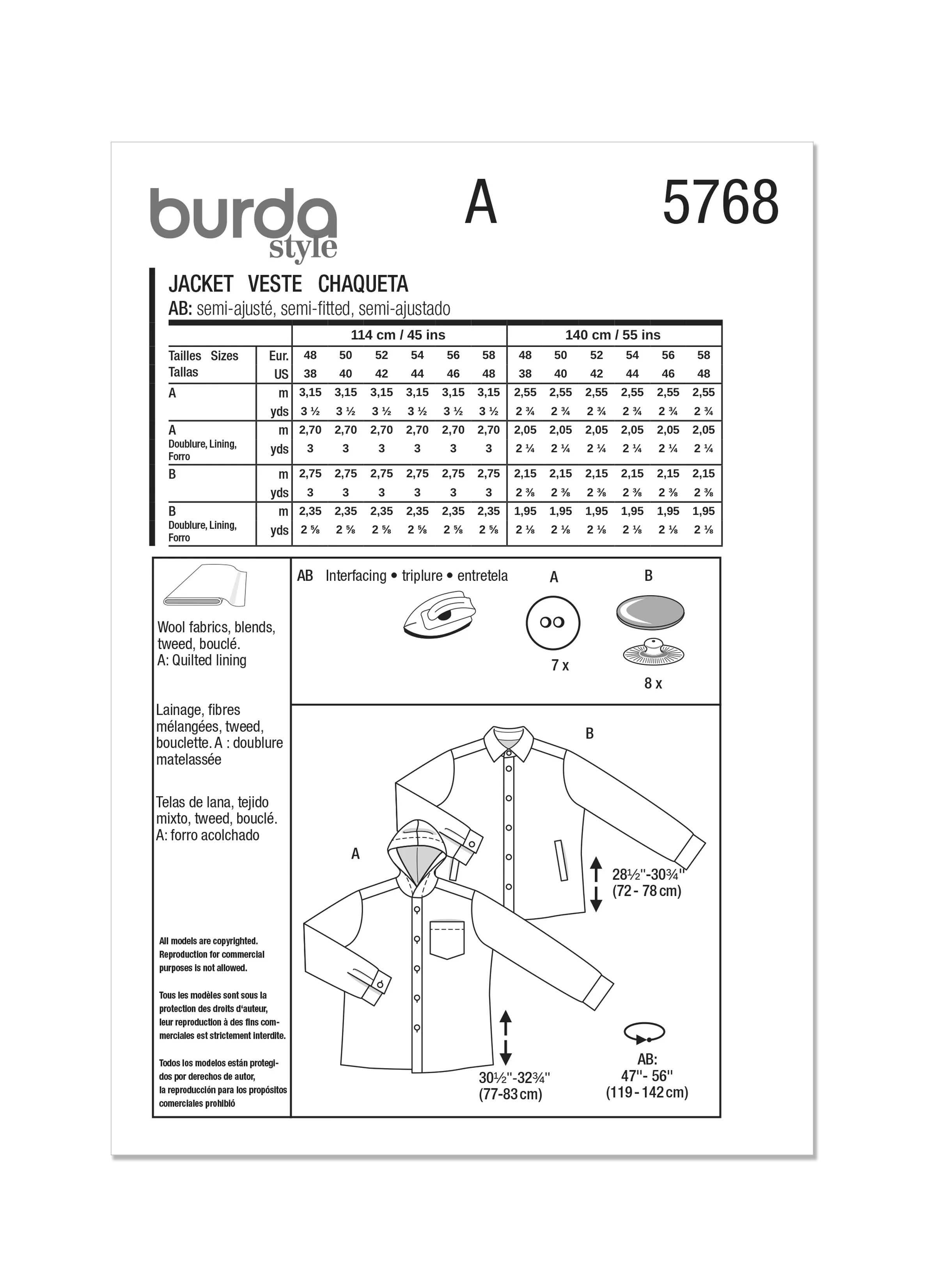 Burda Style Pattern 5768 Men's Jacket