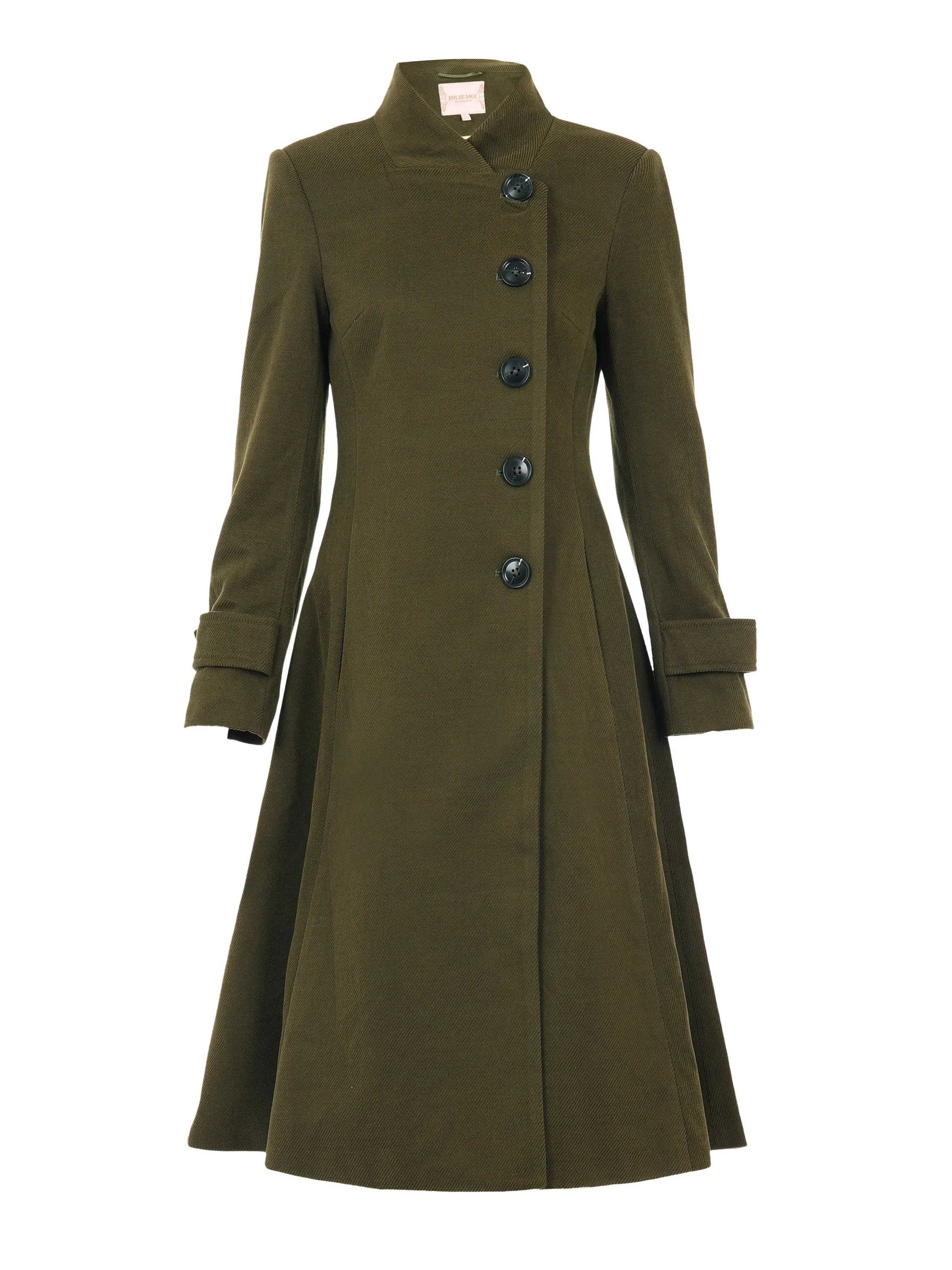 Button Front Flared Coat, Soldier Green