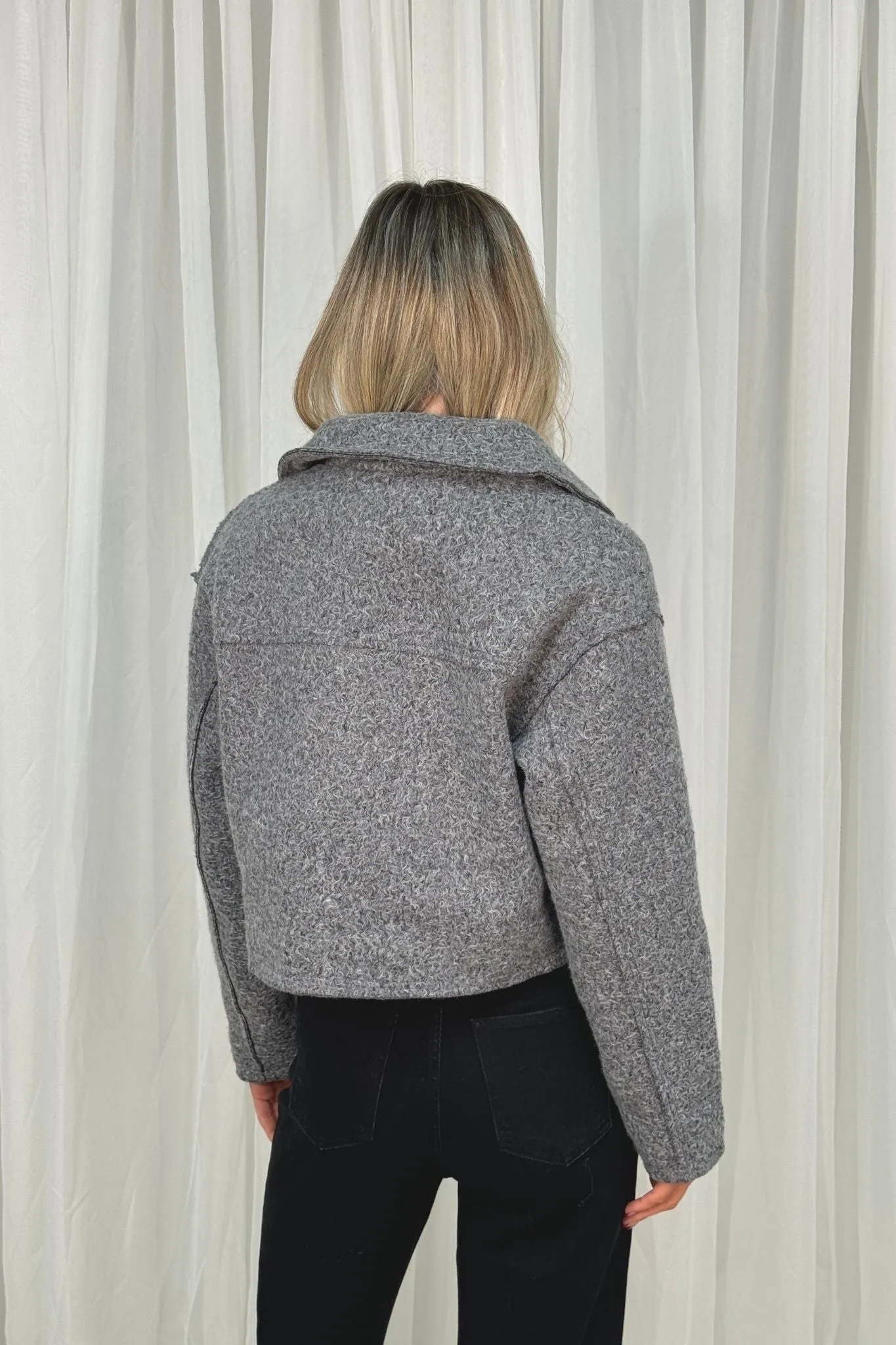 Caitlyn Textured Bomber Jacket In Grey