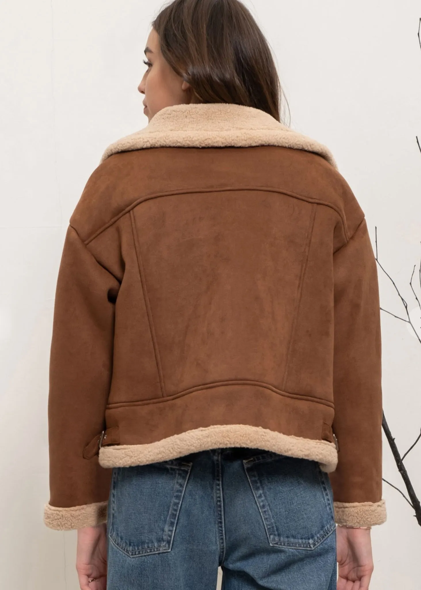 Capri, Womens, Bomber Jacket, Shearling Trim, Brown