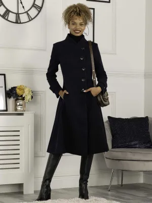 Caroline Asymmetric Button Coat, Navy