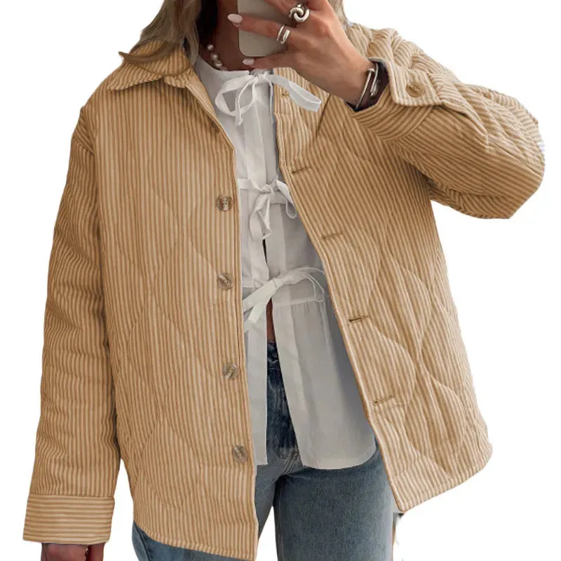 Casual Striped Comforter Coat Quilted Jacket