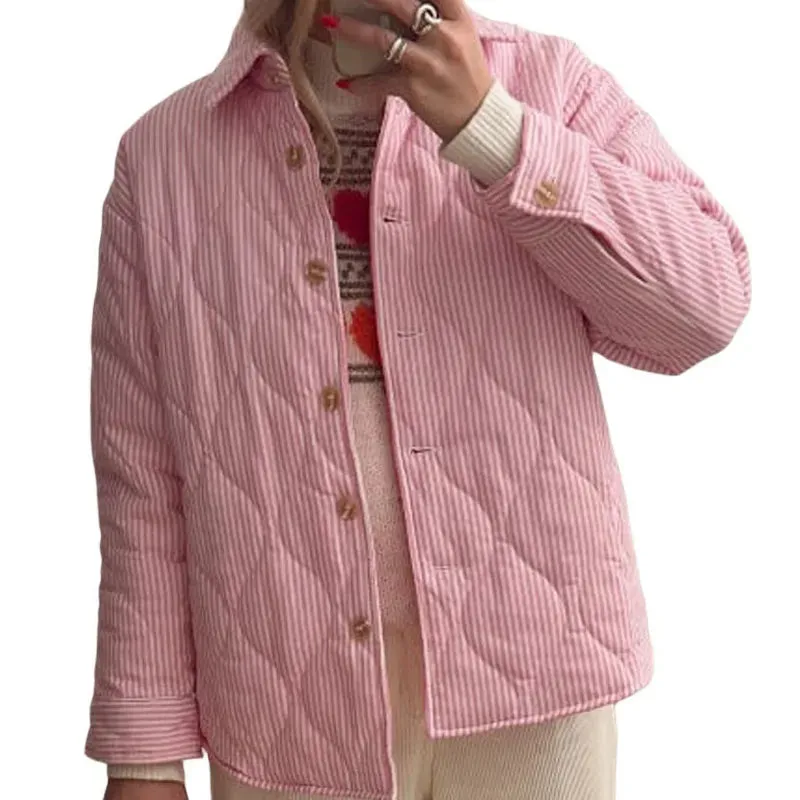 Casual Striped Comforter Coat Quilted Jacket