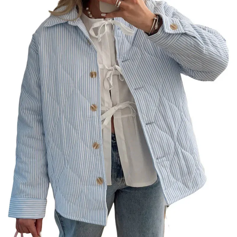 Casual Striped Comforter Coat Quilted Jacket