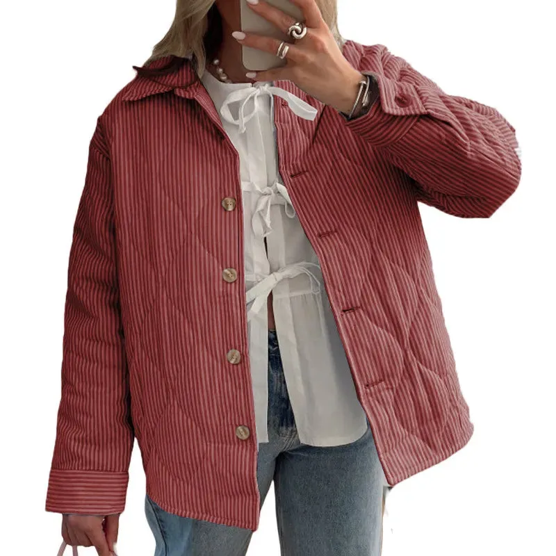 Casual Striped Comforter Coat Quilted Jacket