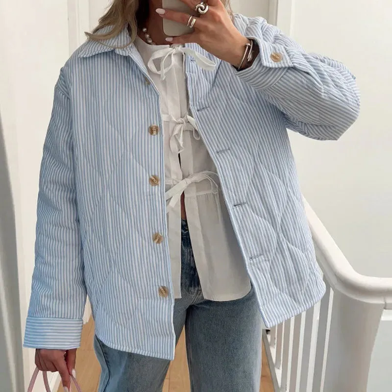 Casual Striped Comforter Coat Quilted Jacket