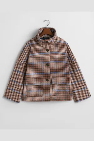 Checked Cropped Wool Jacket