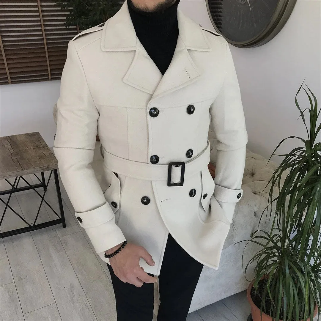 Classic White British Style Short Trench Coat