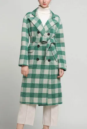 Double Faced Wool & Cashmere Belted Plaid Coat