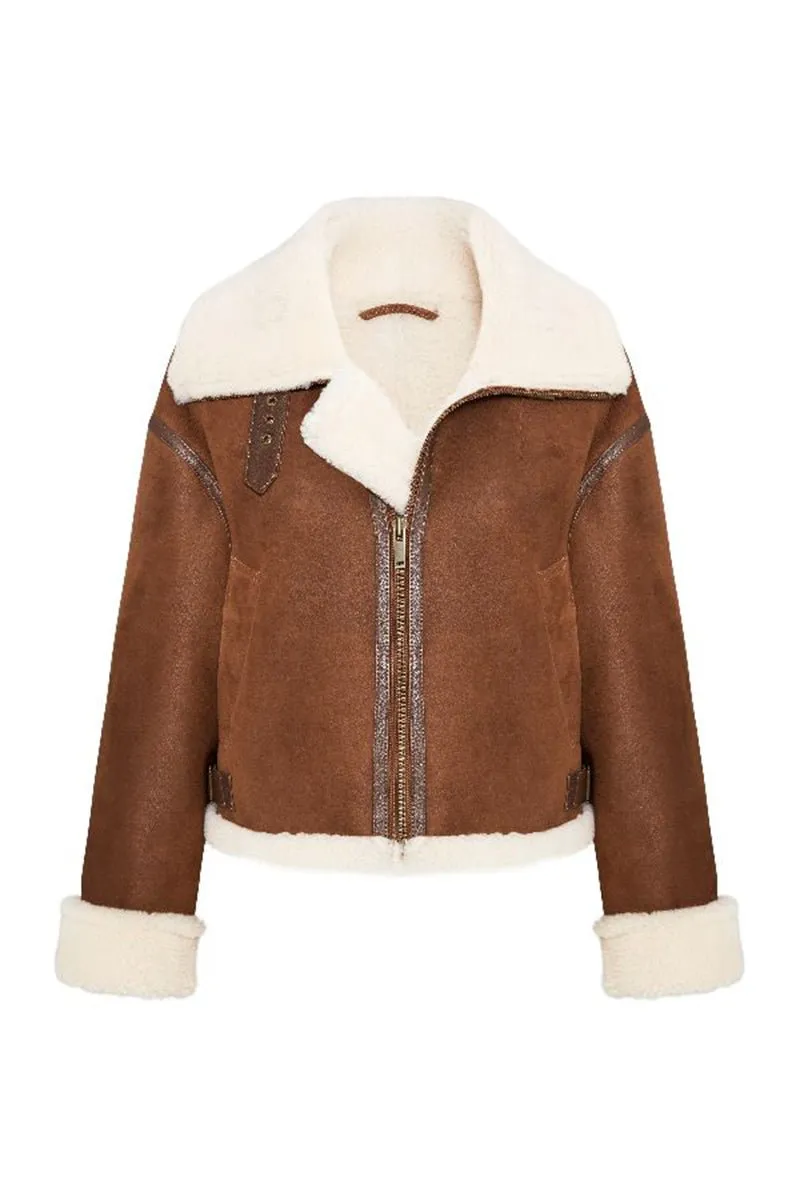 Evelyn Women's Oversize Shearling Sheepskin Jacket - Whiskey