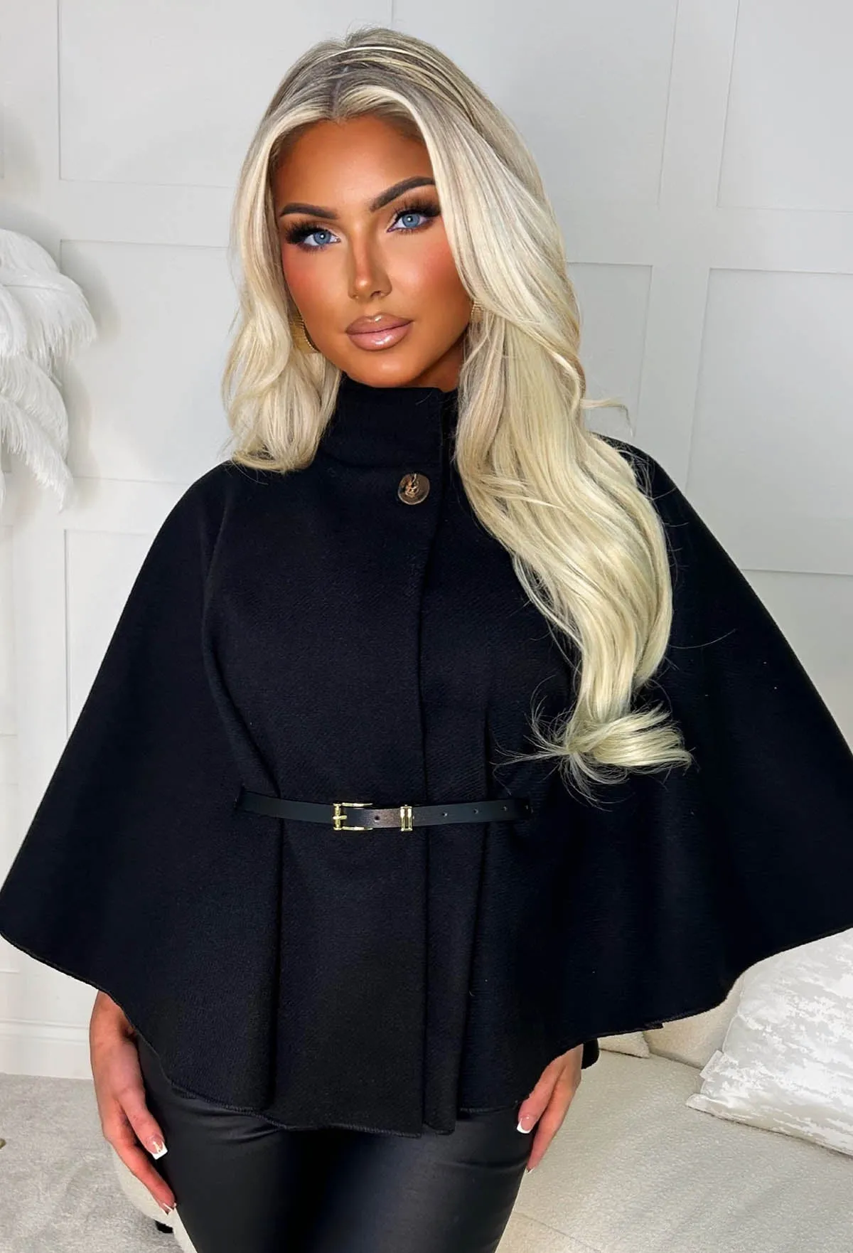 Exclusive Escape Black Belted Cape Jacket