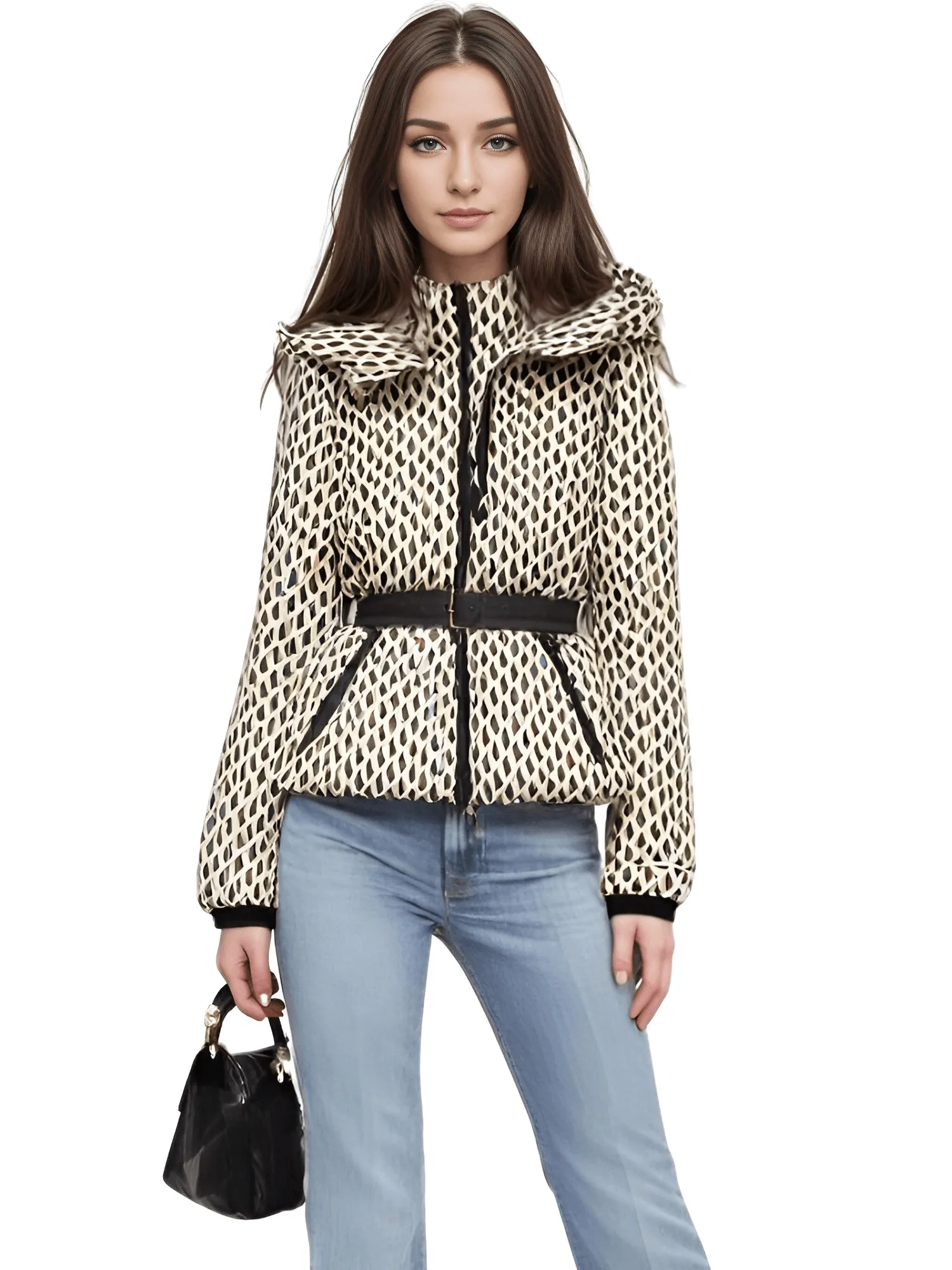 Fashion Waist Women's Hooded Belt Jacket