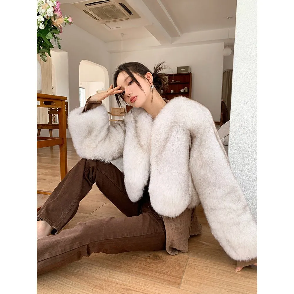 Fox Fur Thick Short Furry Coat