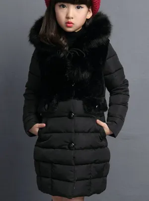 Fur hooded Kids Winter Jacket Girls Warm Coats Girls