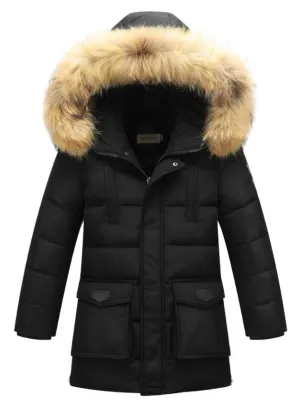 Fur Warm Coat Boys Hooded Down Outerwear