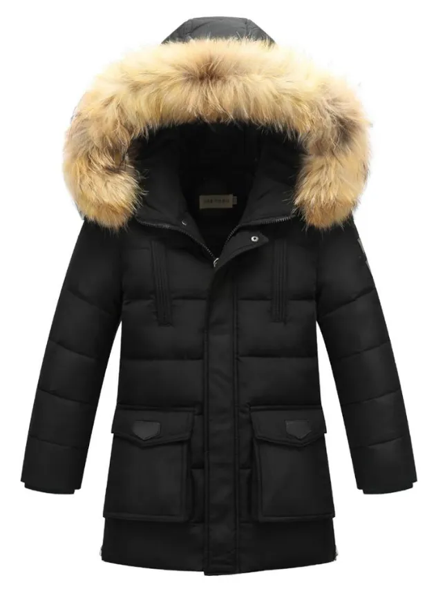 Fur Warm Coat Boys Hooded Down Outerwear