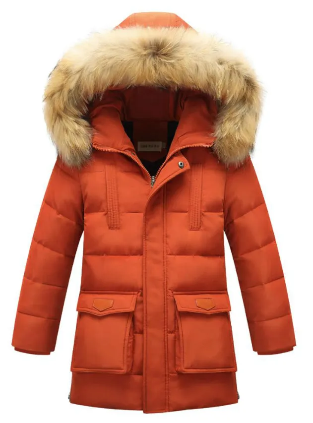 Fur Warm Coat Boys Hooded Down Outerwear