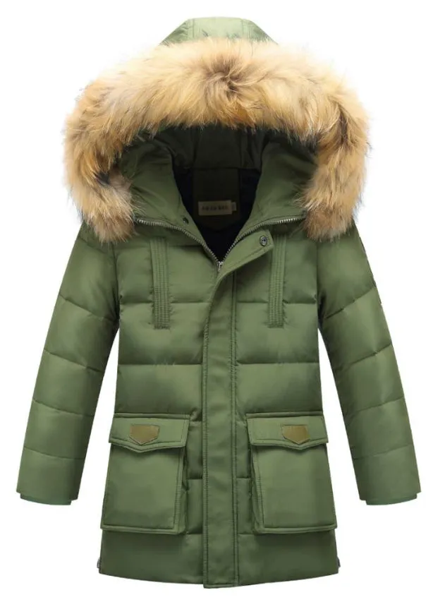 Fur Warm Coat Boys Hooded Down Outerwear