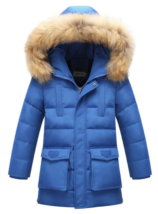 Fur Warm Coat Boys Hooded Down Outerwear