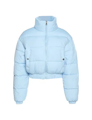 Gihuo Womens Cropped Quilted Puffer Jacket Lightweight Padded Coat Warm Puffy Coat Zip UP Bubble Coats with Pockets(Blue-Small)