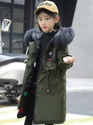 Girl Coat Natural Fur Hooded Outerwear Overcoat