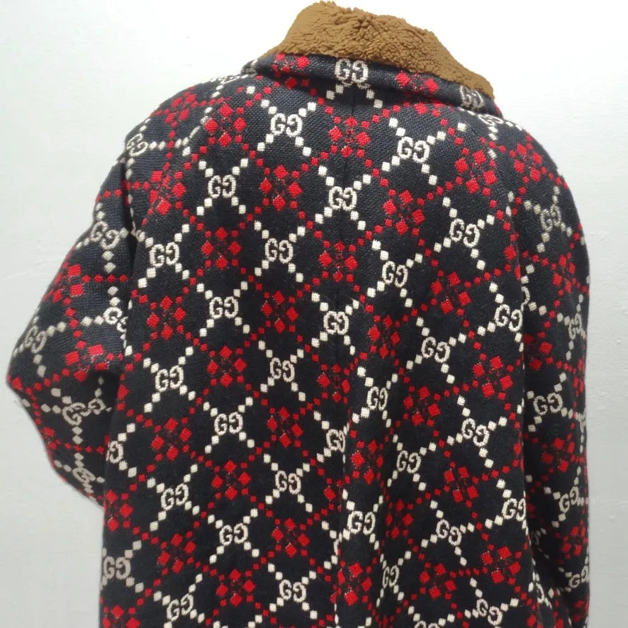 Gucci Diamond Wool GG Logo Oversized Cape Coat