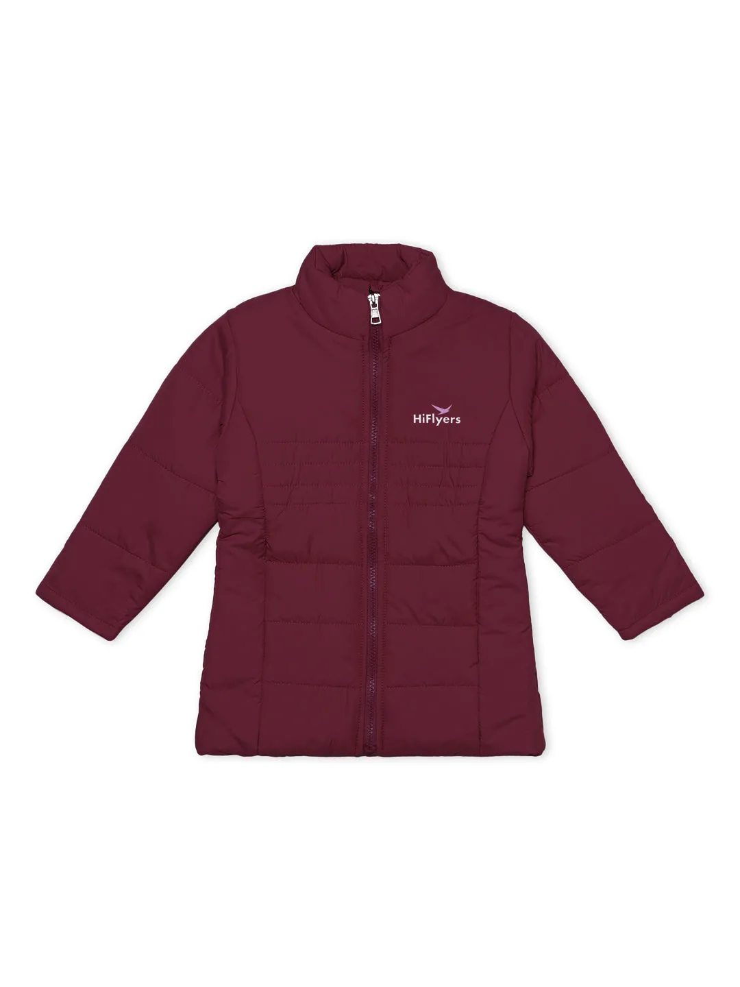 HiFlyers Girls Regular Fit | Polyster |Fluffy Full Sleeves |Quilted Insulation|High Neck Stand Collar|Zipper Jacket -Maroon