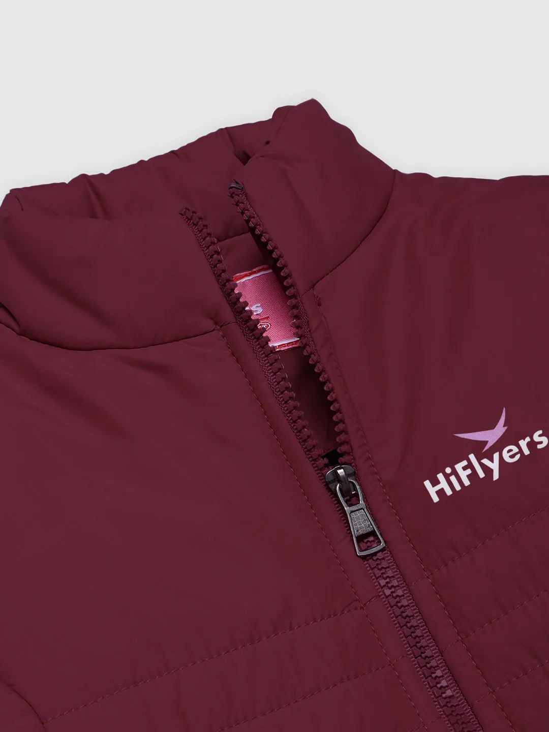 HiFlyers Girls Regular Fit | Polyster |Fluffy Full Sleeves |Quilted Insulation|High Neck Stand Collar|Zipper Jacket -Maroon