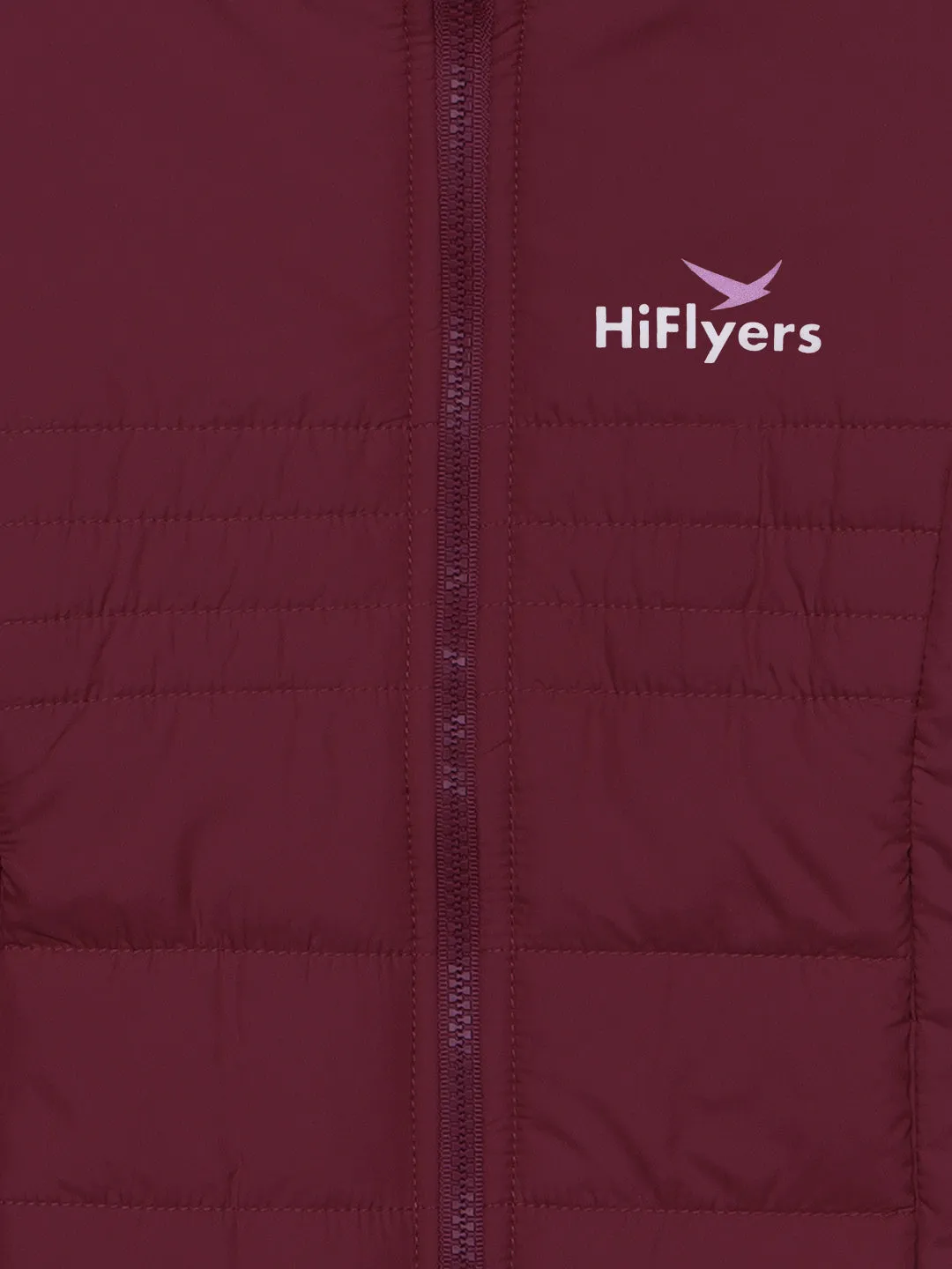 HiFlyers Girls Regular Fit | Polyster |Fluffy Full Sleeves |Quilted Insulation|High Neck Stand Collar|Zipper Jacket -Maroon