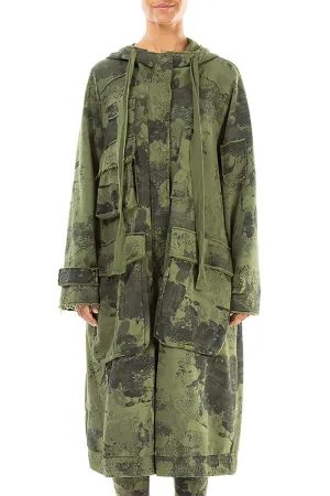 Hooded Three Pockets Olive Marble Cotton Jacket