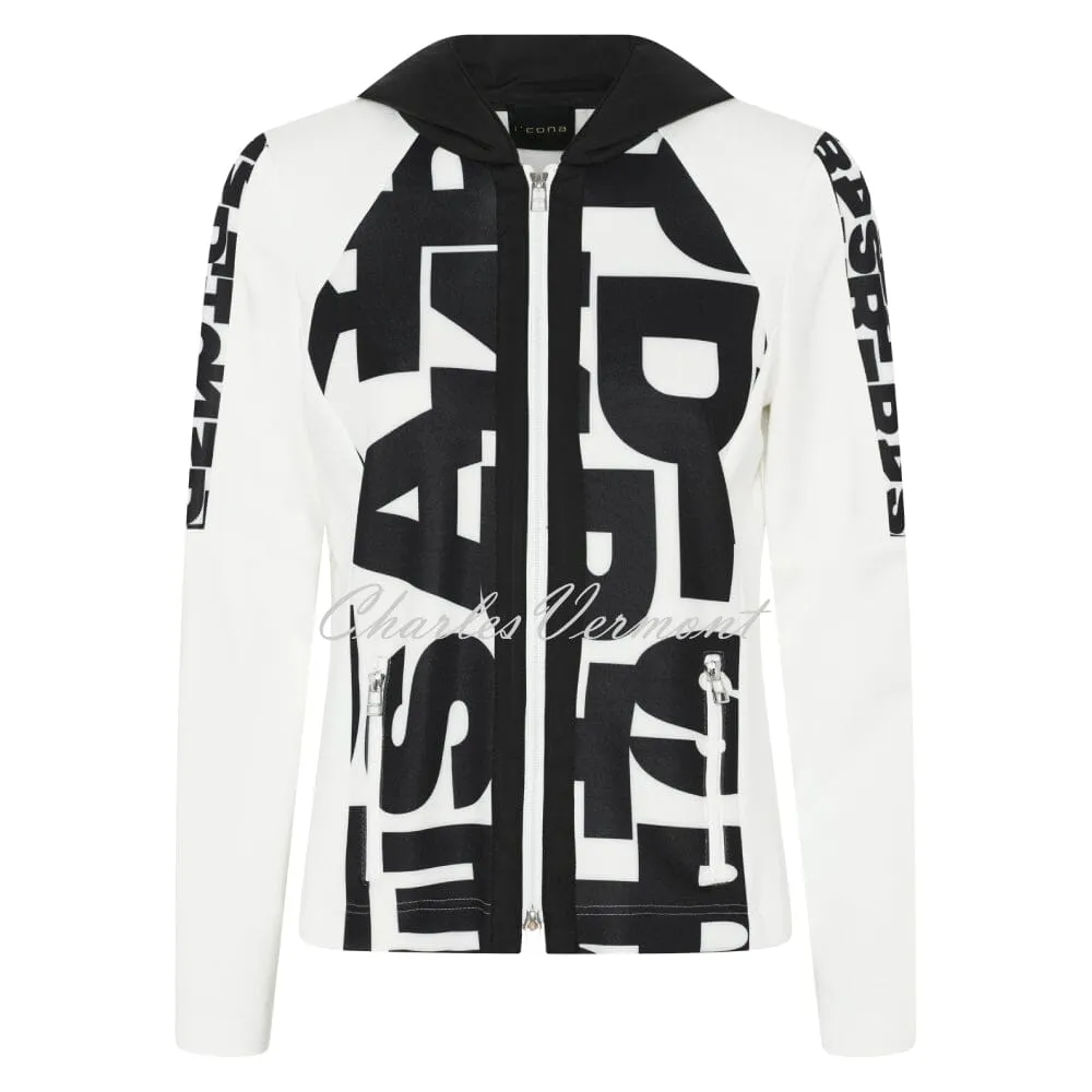 I'cona Hooded Letter Print Jacket - Style 67159-60144-90 (Black / Ivory)