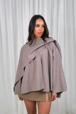 Indie Cape With Scarf In Taupe