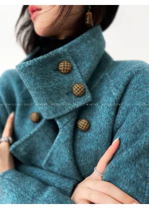 Ink teal blue wool coat and cape jacket - Blue Island