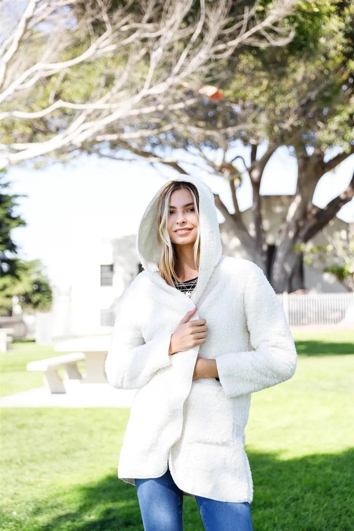 Ivory Oversized Fluffy Hooded Teddy Coat /1-2-2-1