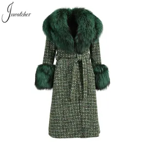 Jxwatcher Women's Wool Coats With Real Fox Fur